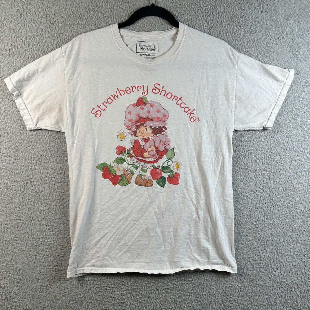 Strawberry Shortcake Graphic Tee White Short Sleeve Cotton Shirt M Retro Cartoon